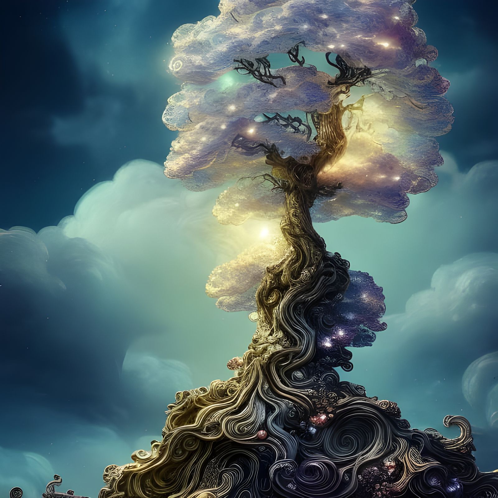 Ivory Crystal Bonsai Cityscape: A Digital Masterpiece