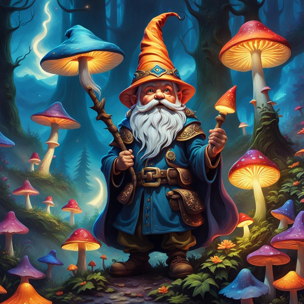 Mystical Forest Garden Gnomes Fantasy Illustration