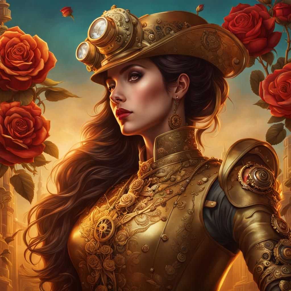 Steampunk Couple in Golden Rose Outfit
