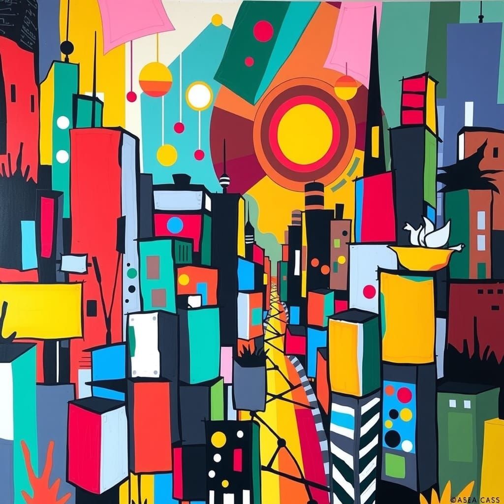 Abstract Landscape in Brutalist Style with Swirling Patterns