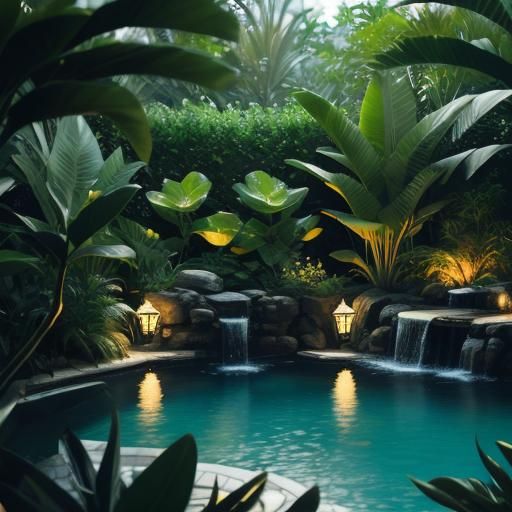 Elegant Black and Ivory Pool with Bokeh Lighting