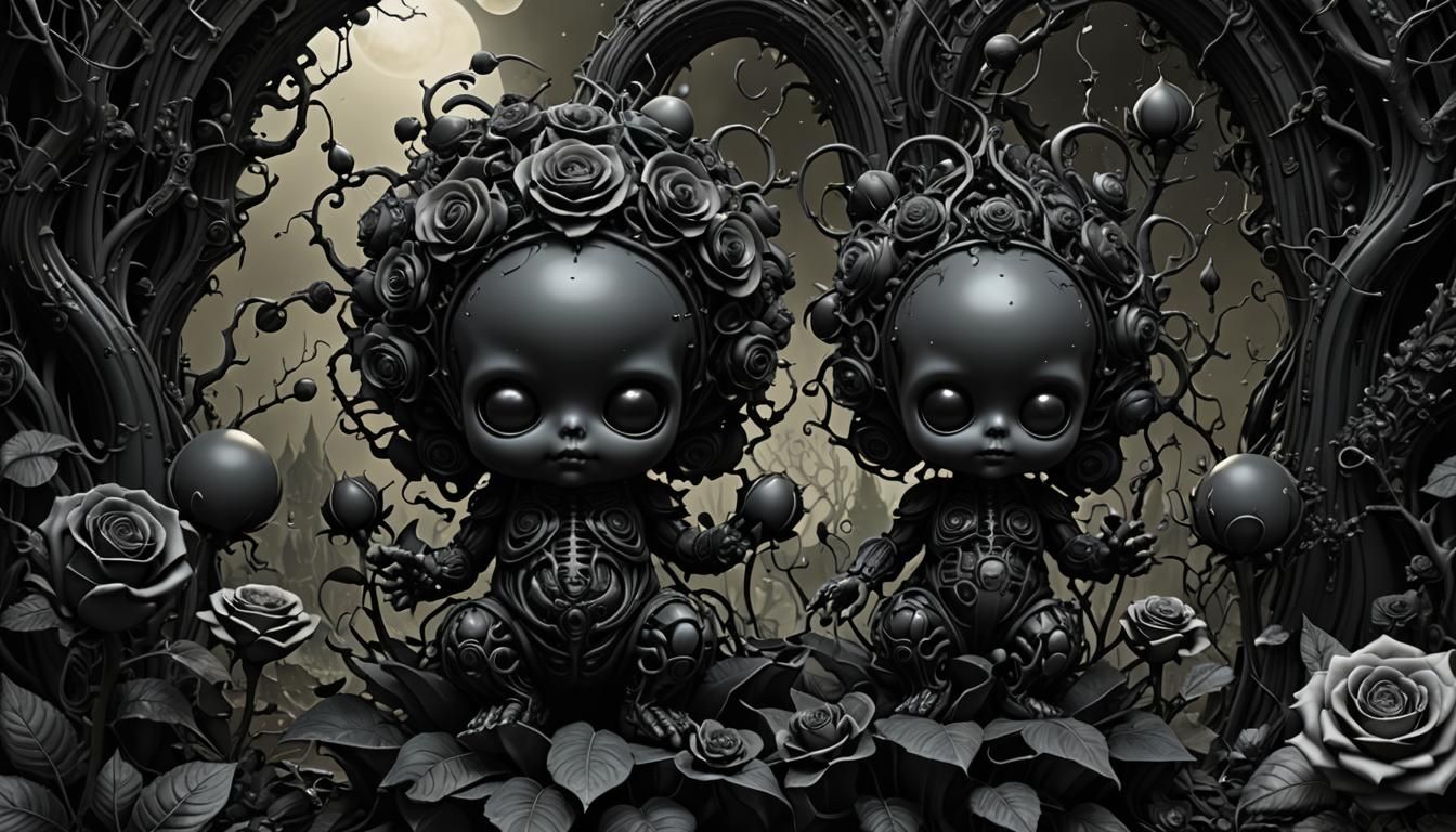 Gothic Night Blooms: Black Roses in Mandelbulb Style
