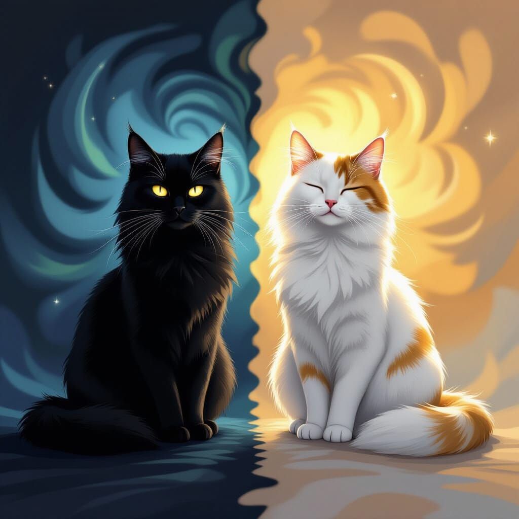 Cats of Shadow and Light: An Impressionistic Scene