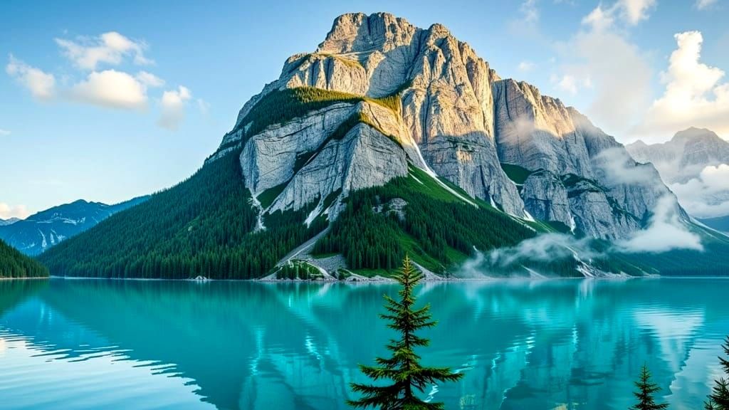 Hyperrealistic Norwegian Fjord Landscape in Teal Hues