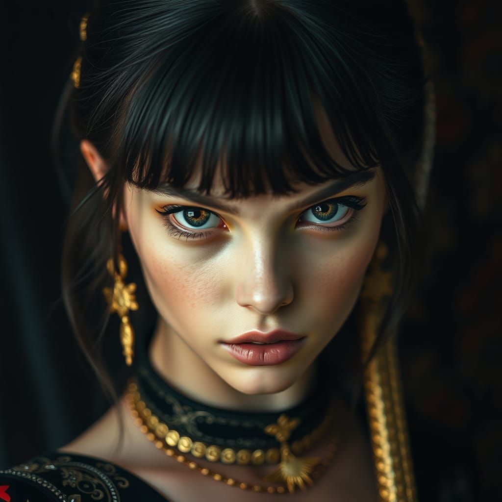 Hyperrealistic Portrait of Girl with Snake Eyes