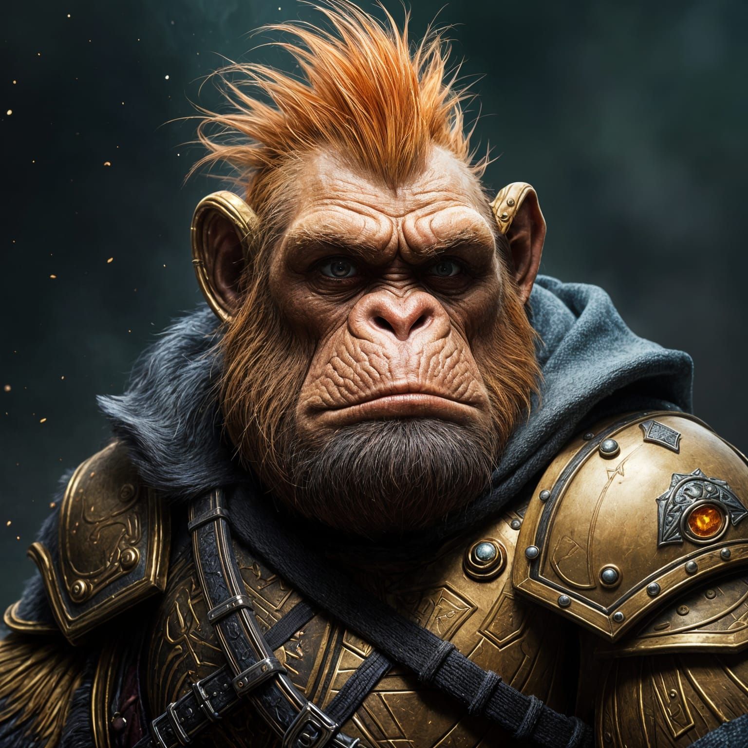 Fantastical Orange Ape in Opulent Armor