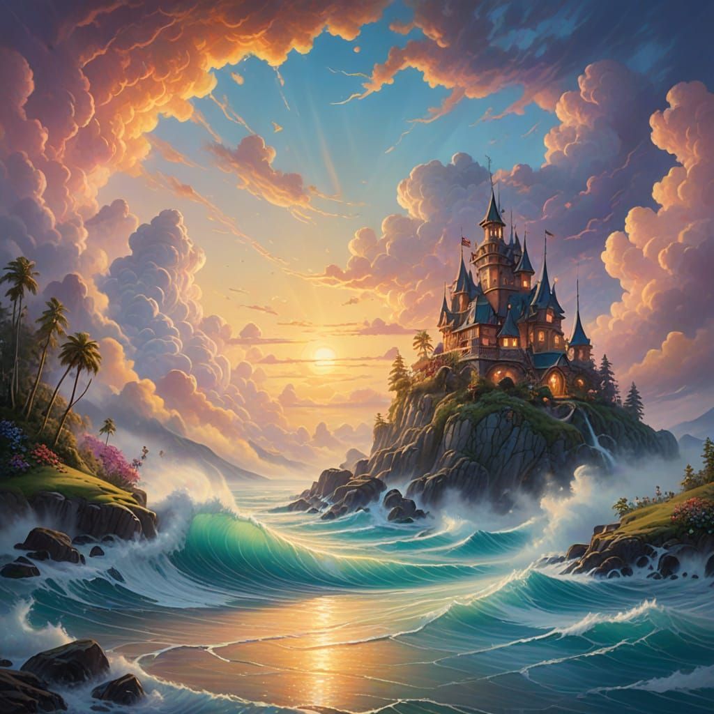 Enchanted Fantasy Island in Vibrant Pastel Hues