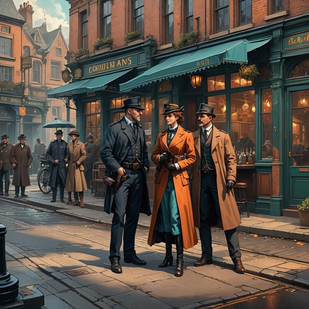 Victorian Era Discussion Outside a Pub