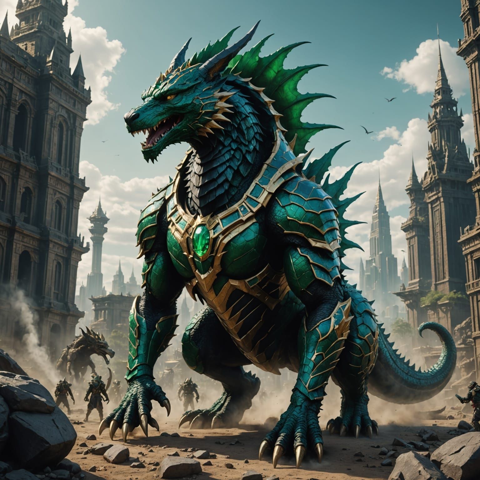 Emerald Anubis Godzilla Dragon Fantasy Concept Art