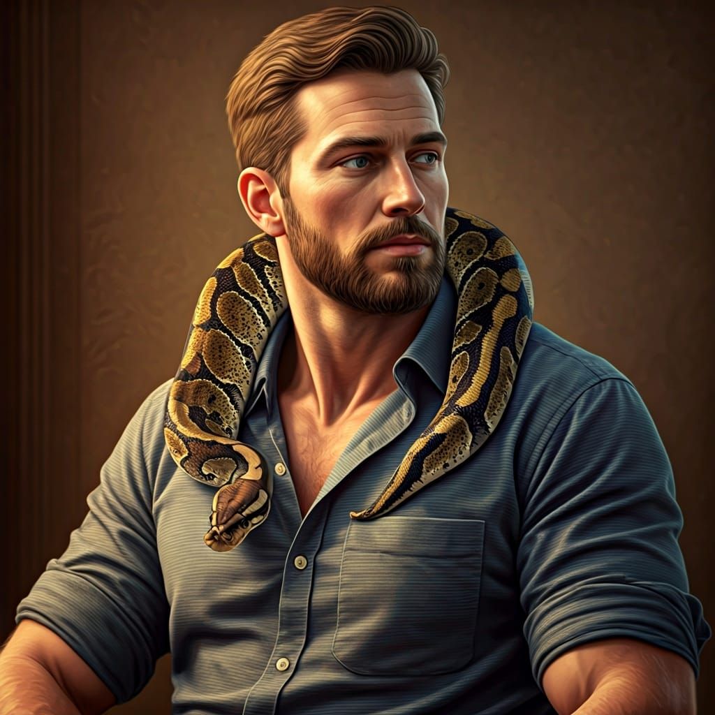 Man with Ball Python in Audubon Style