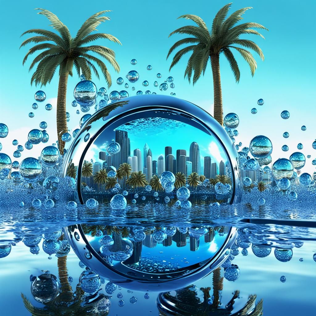 Frutiger Aero Underwater City with Chrome Nokia