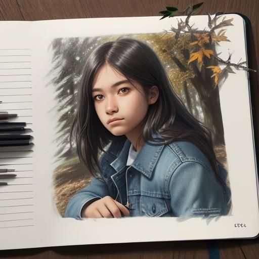 Girl Sketching Supernova: Hyperrealistic Charcoal Illustrati...