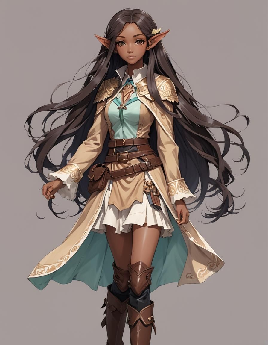 African American Elf in Anime Style