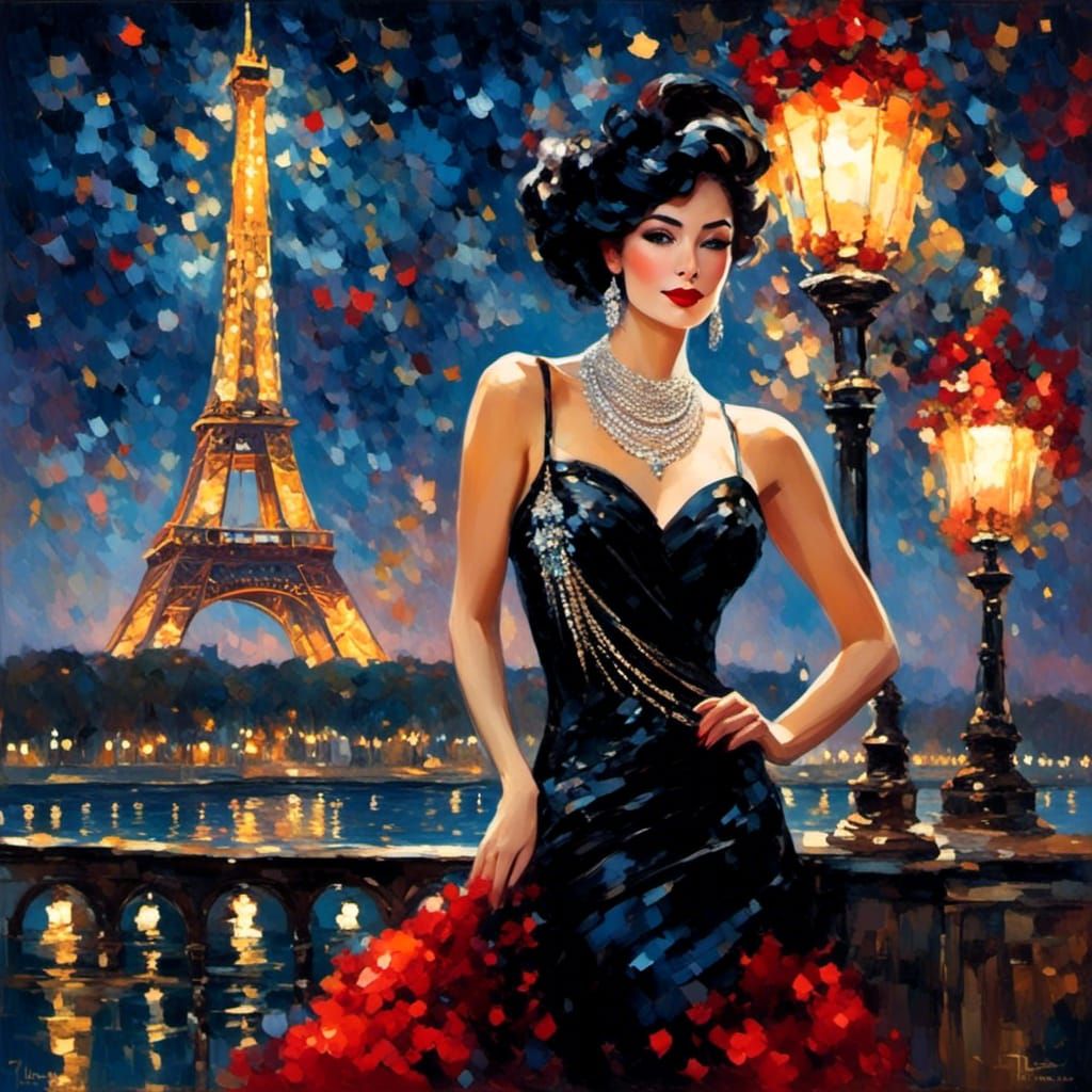 Elegant Woman in Paris, Impressionistic Style