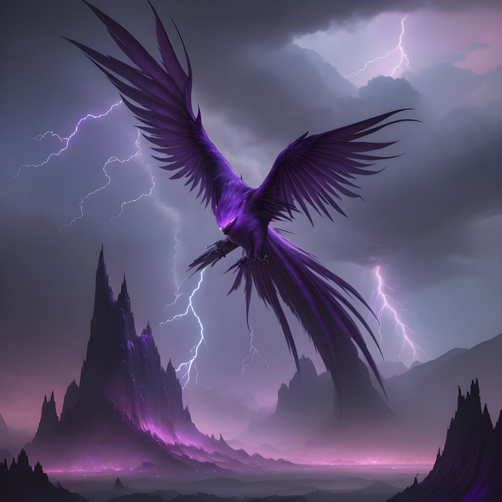Purple Fire and Lightning Bird: Detailed Matte Painting