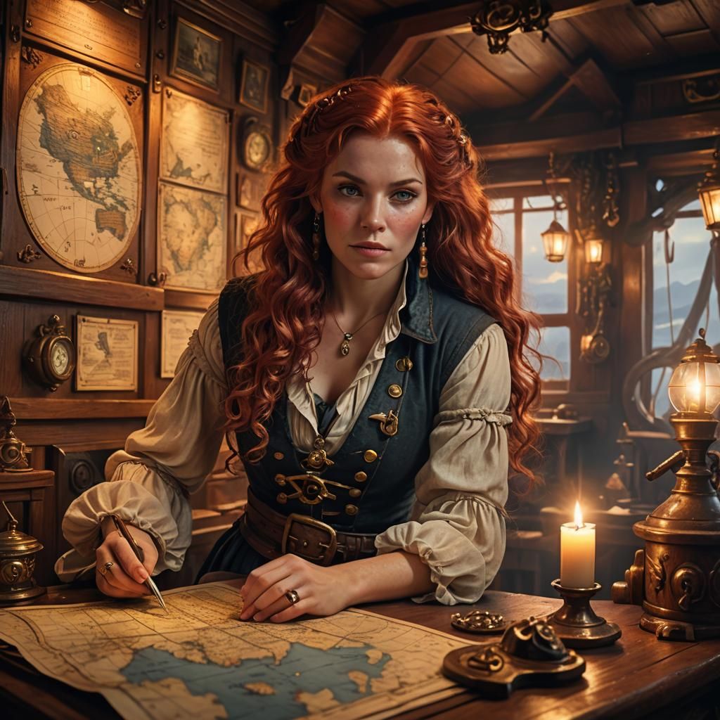 Red-Haired Pirate in Ethereal Fantasy Style