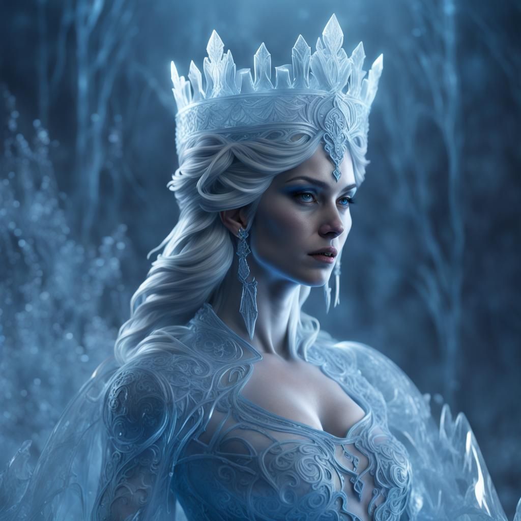 Glowing Blue Ice Sculpture of Nordic Queen