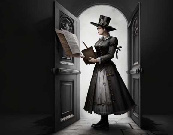 Steampunk Woman with Letter in Beatrix Potter Style