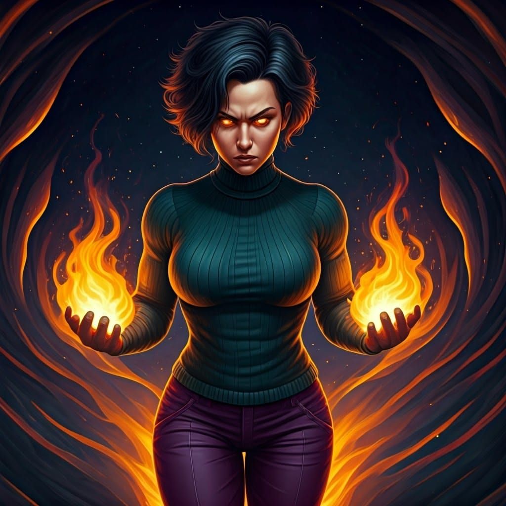 Fierce Woman in Fiery Flight