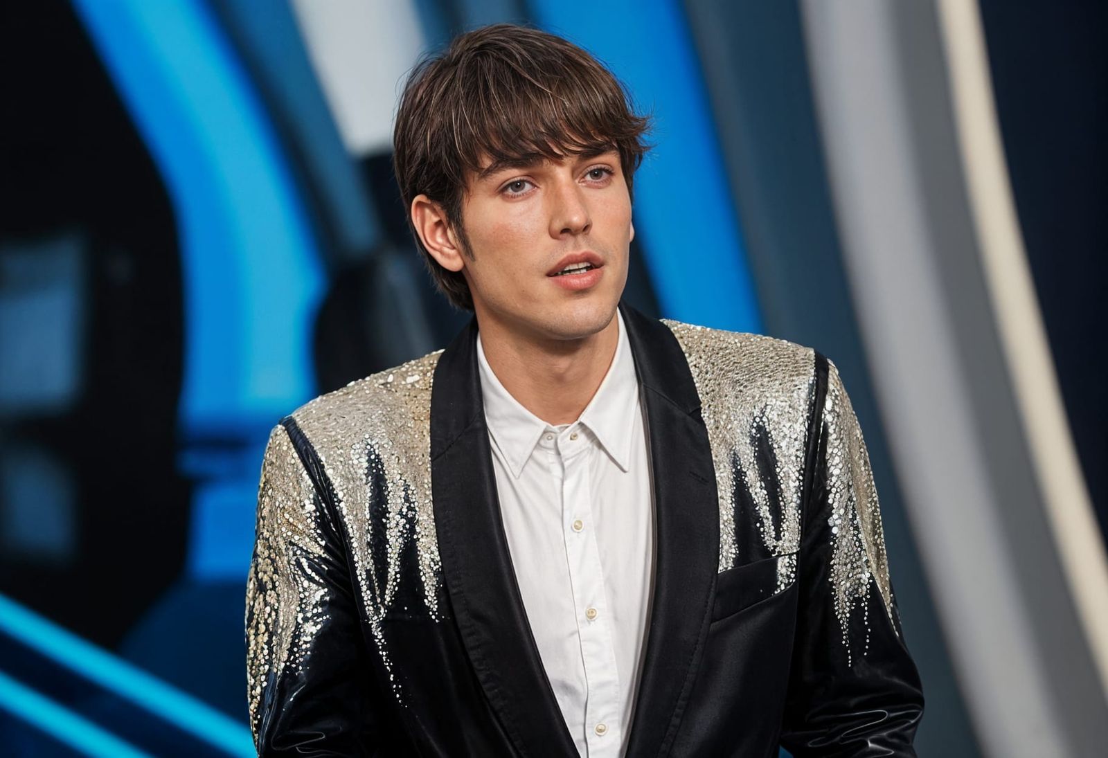 Man in Shiny Jacket, Art Frahm Style Illustration