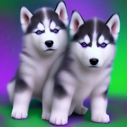 Cute Husky Puppies in Cosmic Illustration