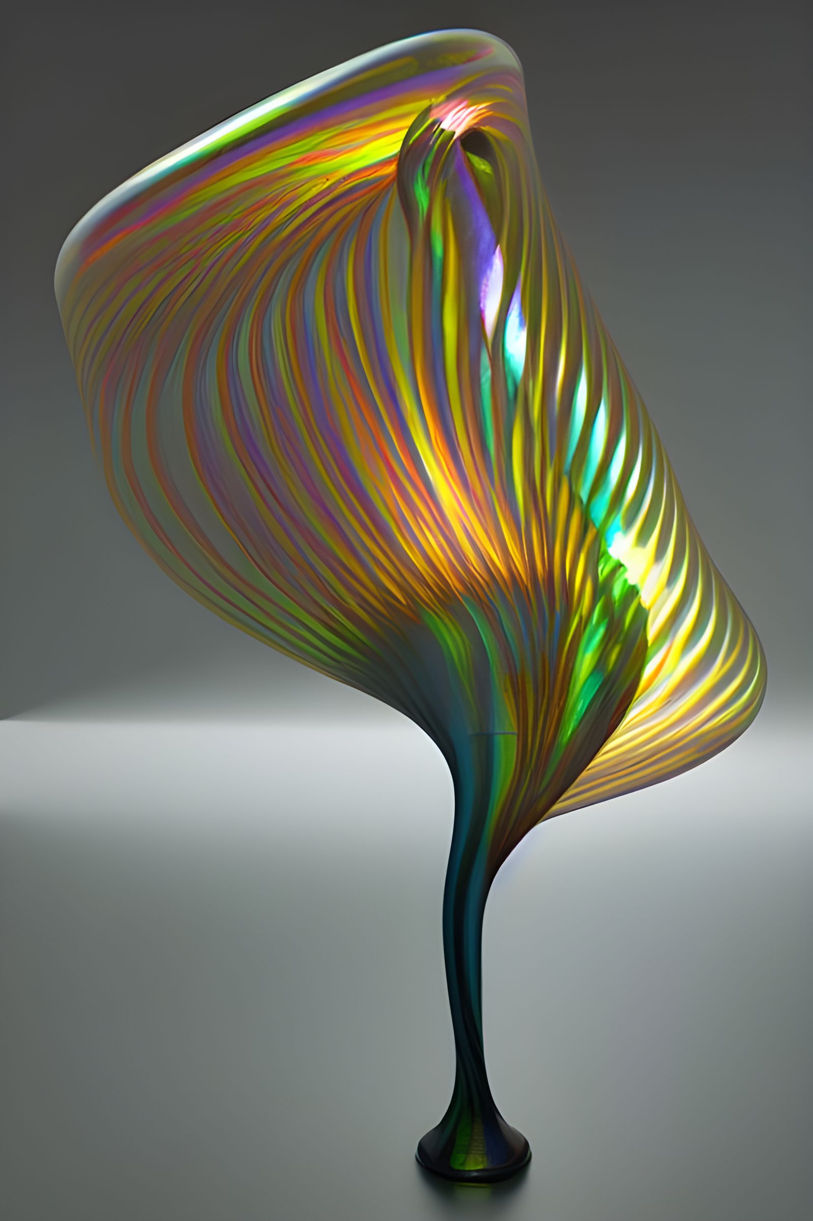 Iridescent Glass Spiral Sculpture with Radiant Light