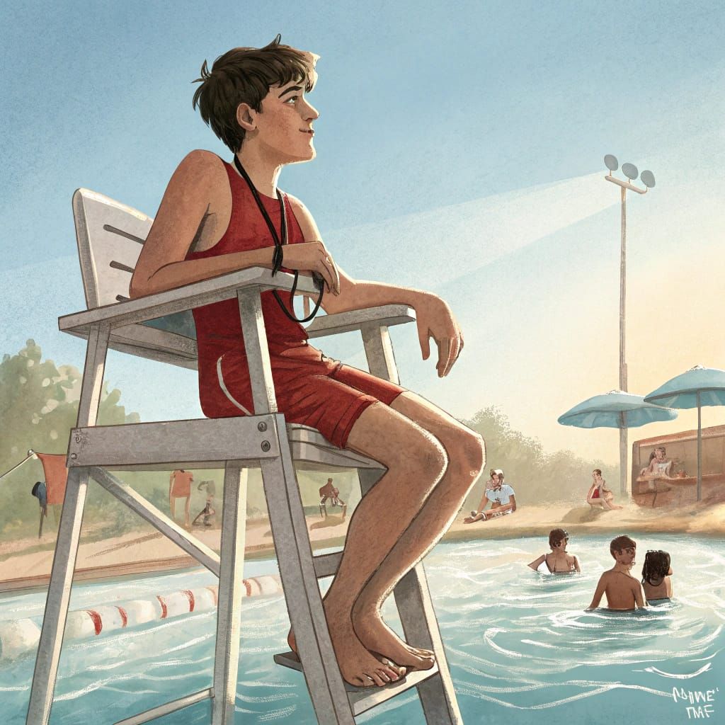 Watercolor Portrait of a Lifeguard at Community Pool