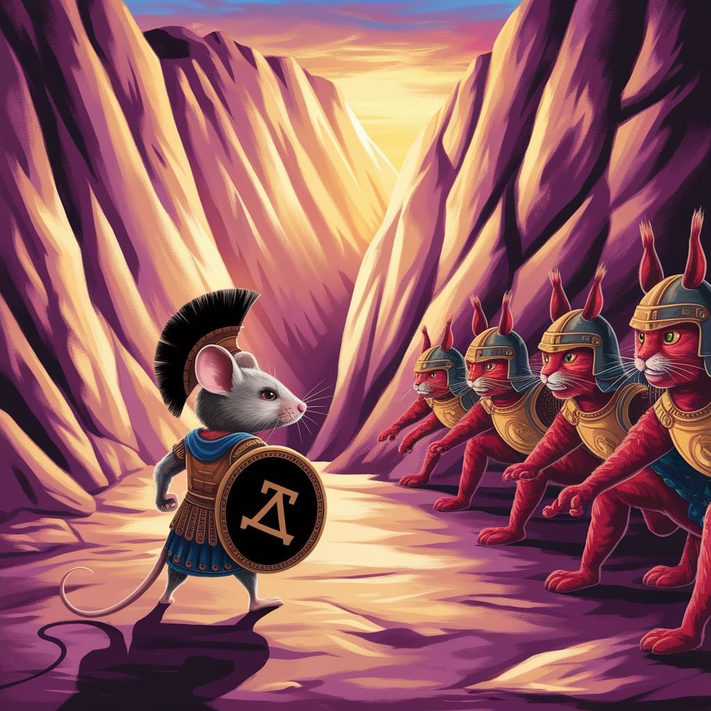 Heroic Mouse Faces Fierce Red Cats in Golden Mountain Pass