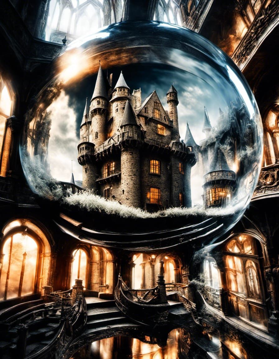 Hyperrealistic Castle in Glass Sphere
