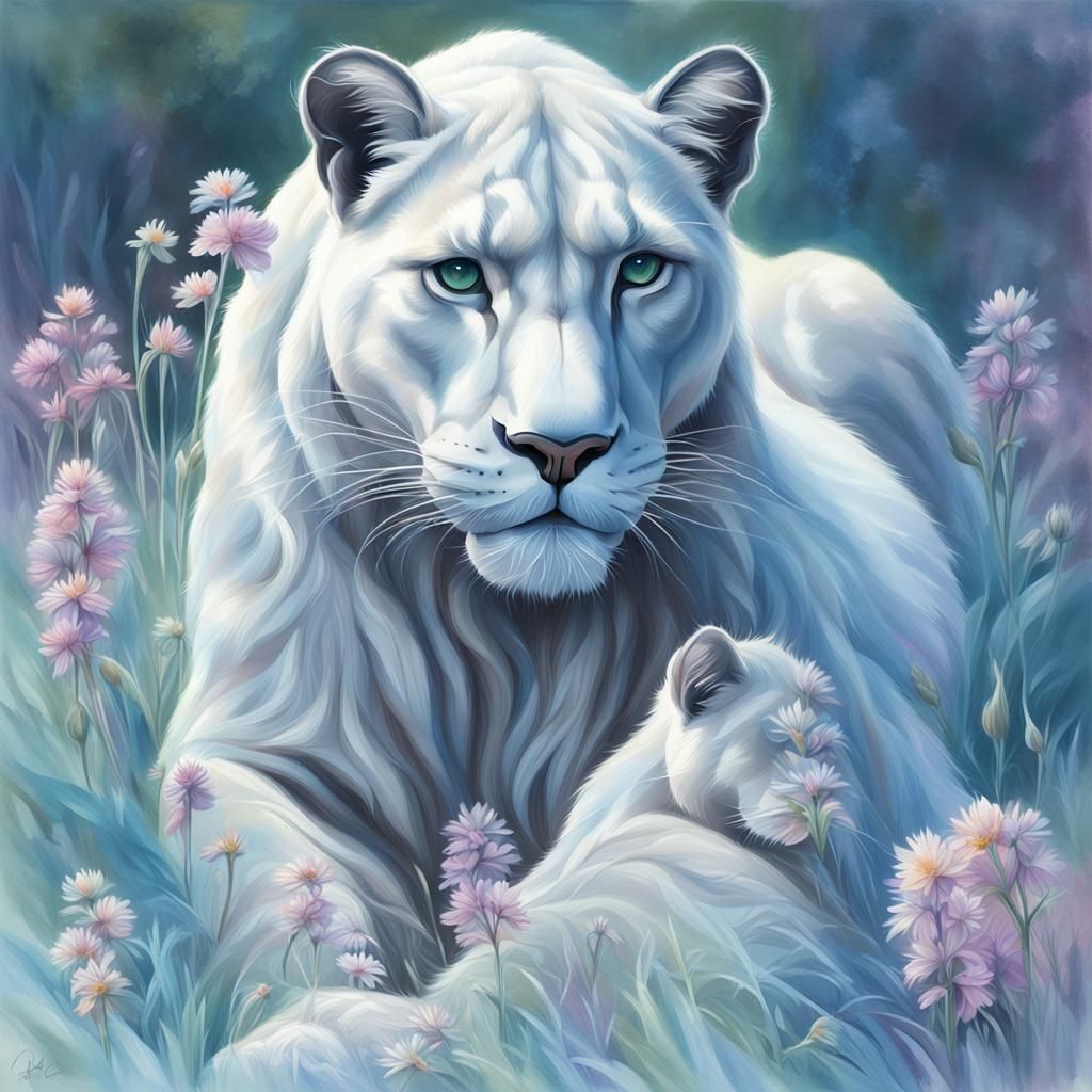 2 Adorable """Busts of Great Panthers in gray and ashy white color, long hairs with silky appearance very silky in 2 leg...