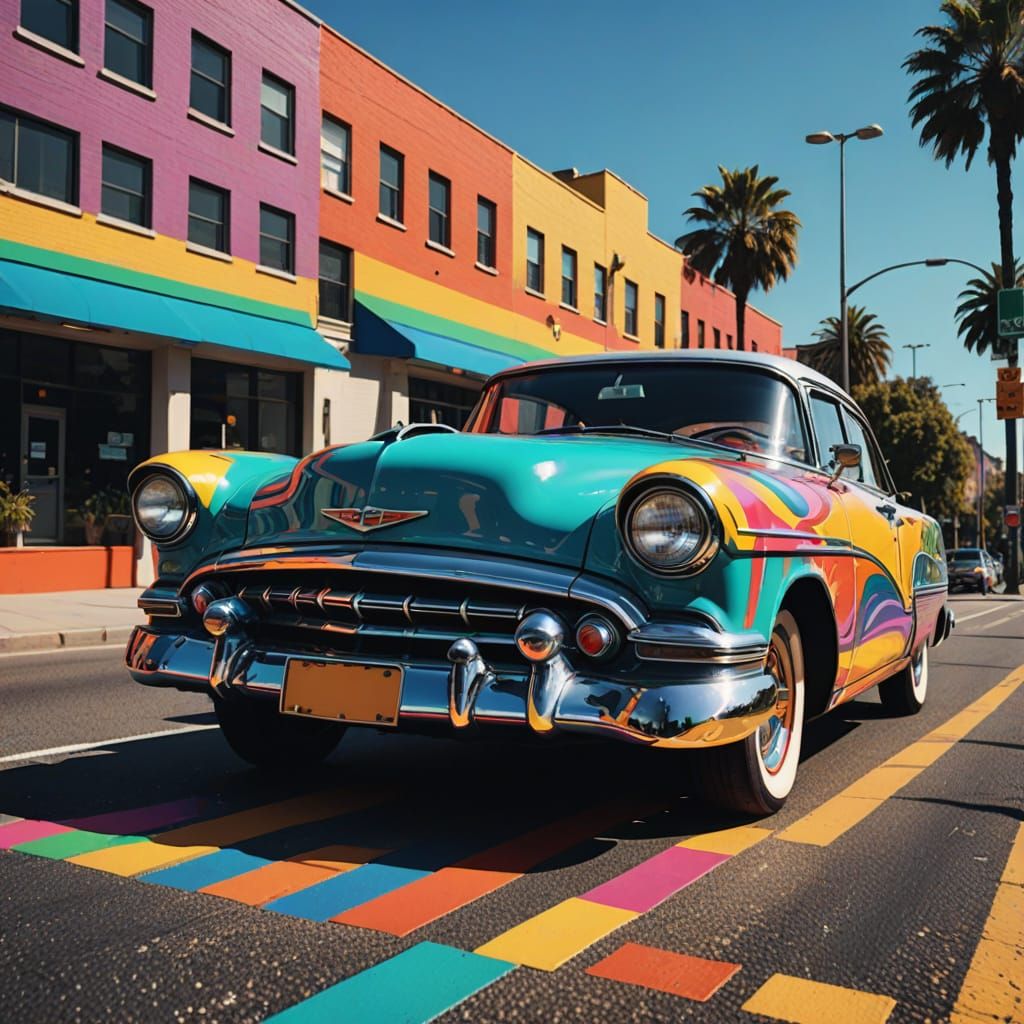 Vibrant Pop Art Car Covered in Colorful Duck Tape