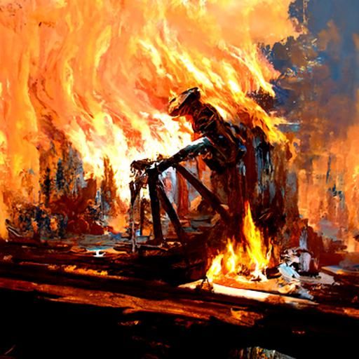 Inferno: Building Ablaze as Oil Painting