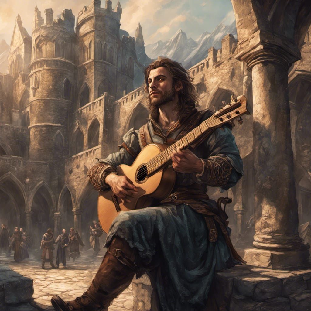 Bard's Song in Medieval Castle Square