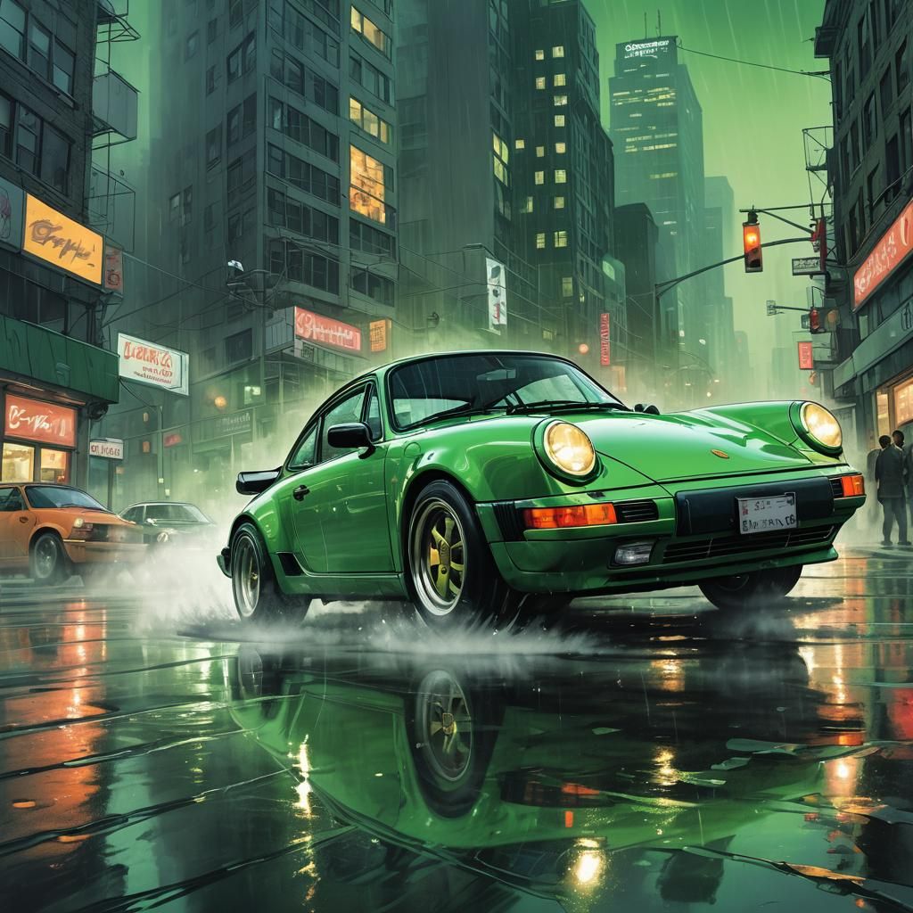 Porsche 911 Drifting: Comic Book Illustration