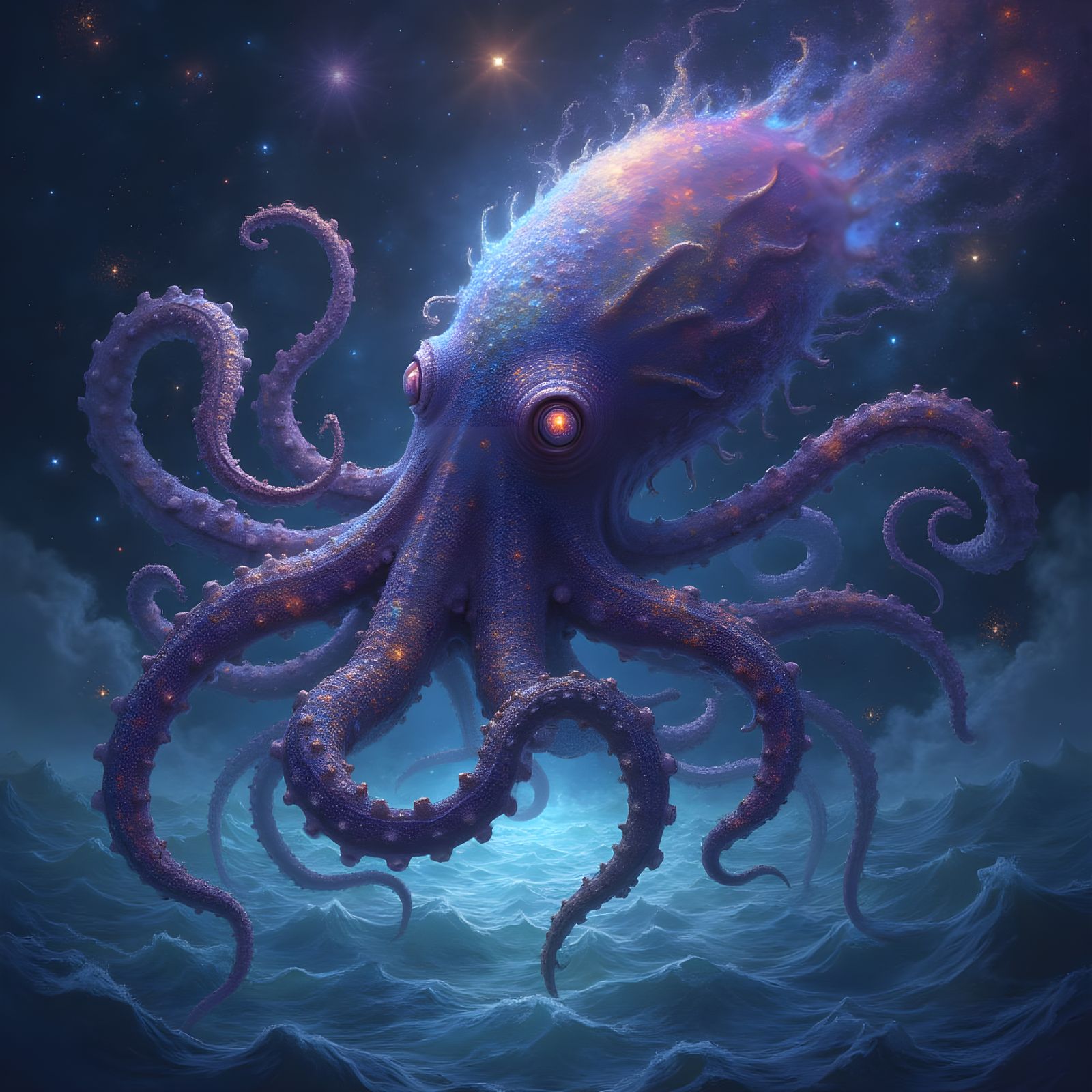 Bioluminescent Kraken Rises from Cosmic Ocean