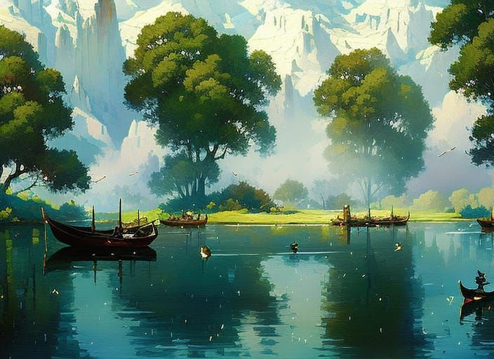 Floating Apples in Sunny Landscape, Impressionist Style