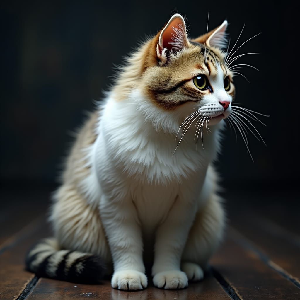 Hyperrealistic Angora Cat with Tabby Markings
