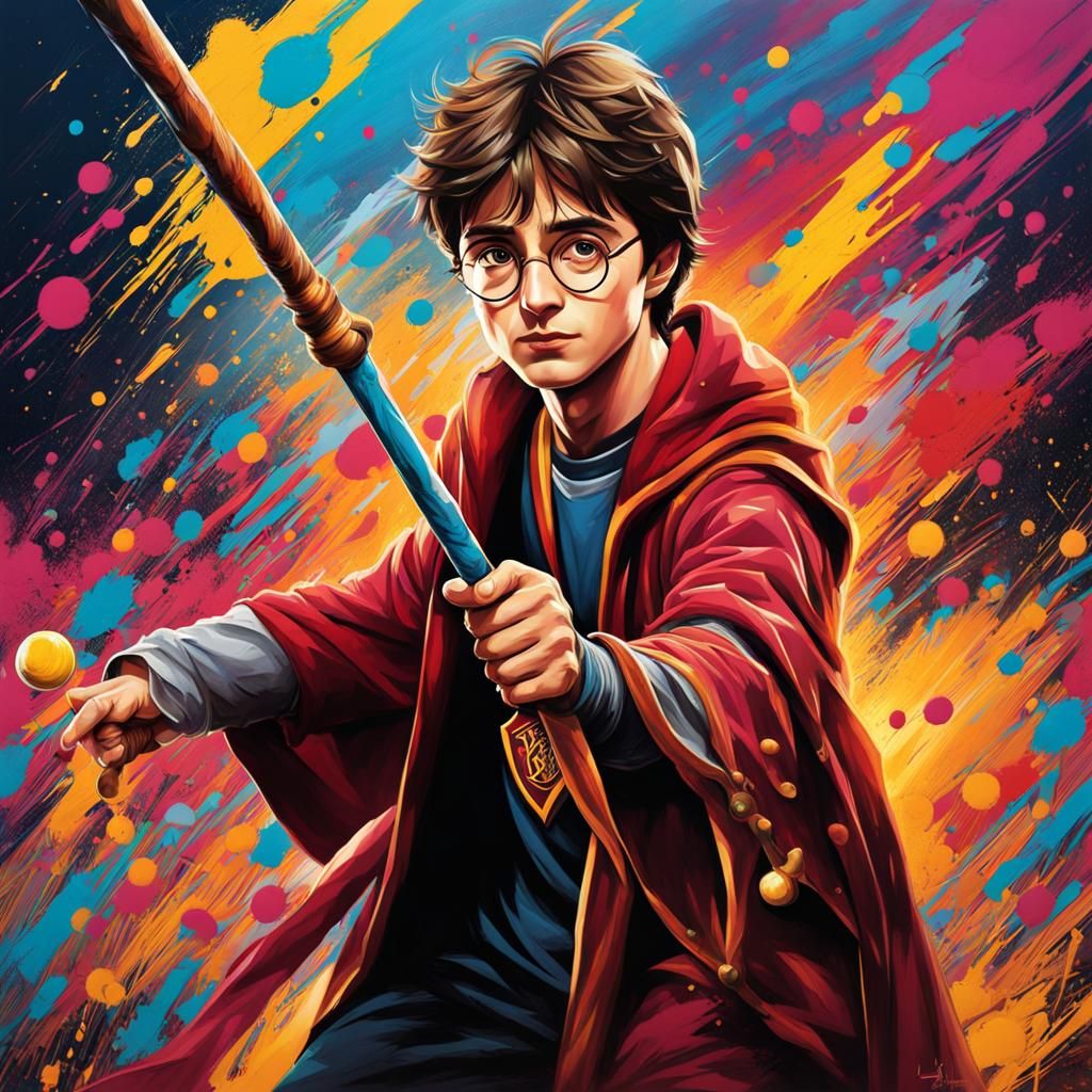 Harry Potter on Quidditch Pitch in Graffiti Art Style