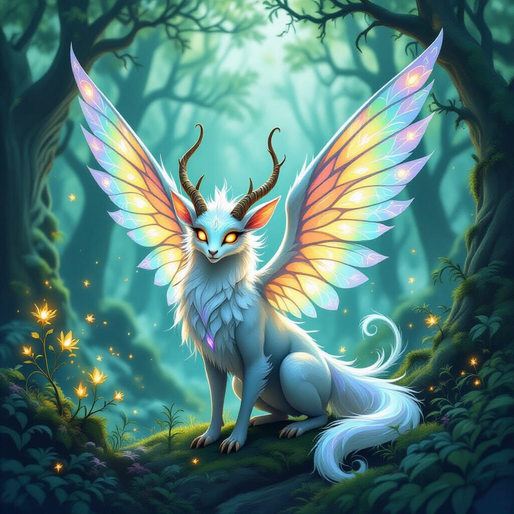 Whimsical Mythical Creature with Iridescent Wings