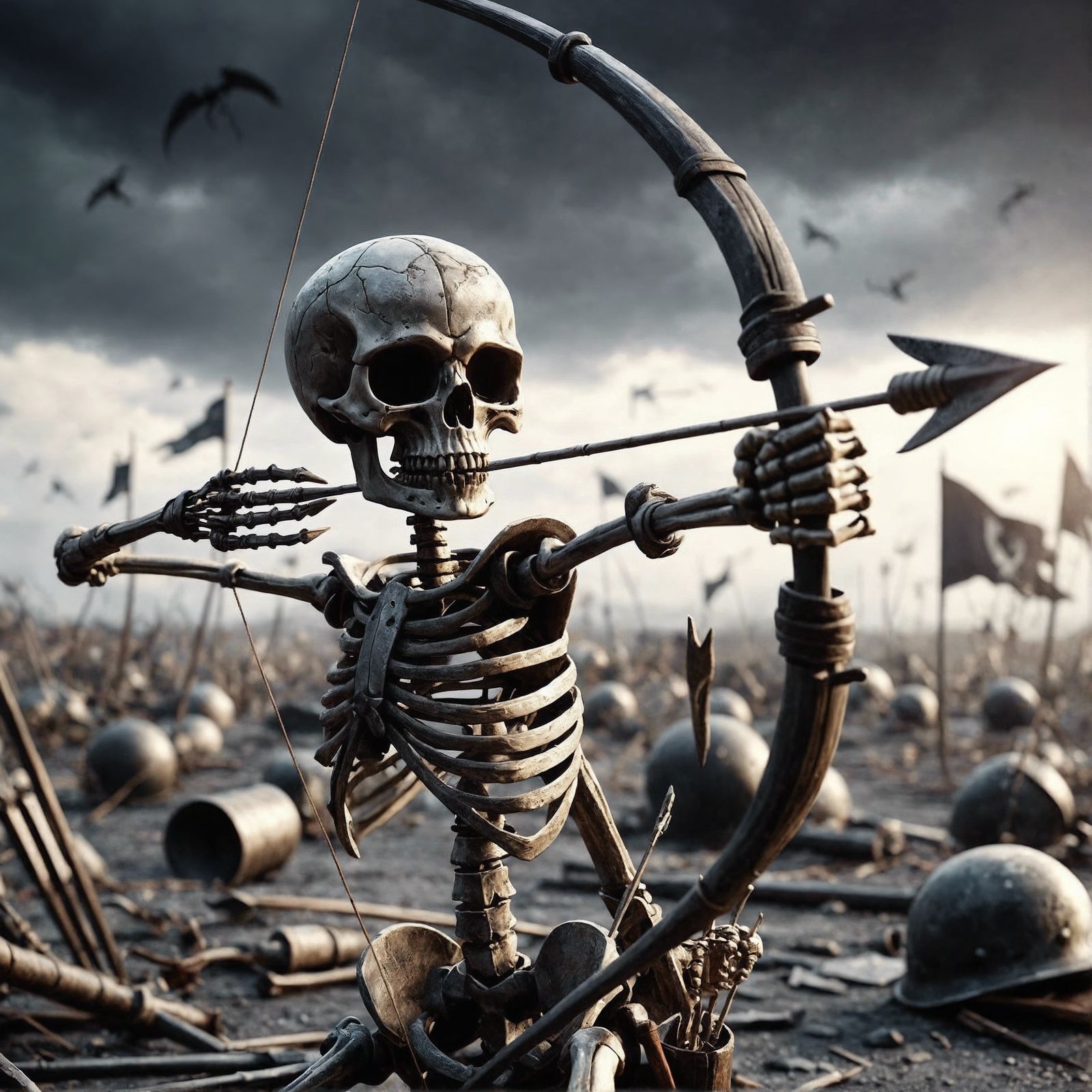 CGI Skeleton Archer on Gloomy Battlefield