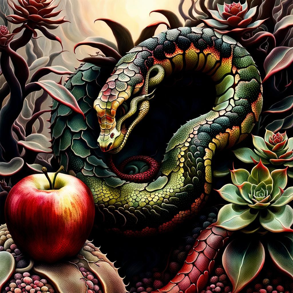 Surreal Serpent and Apple: Mystical Double Exposure Art
