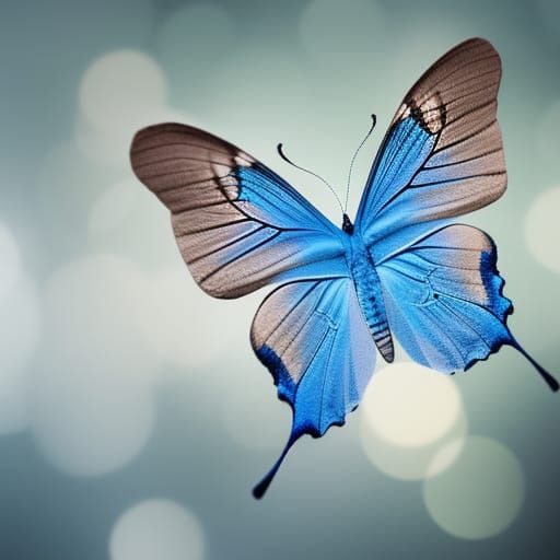 Blue and Silver Butterfly in Flight, Bokeh