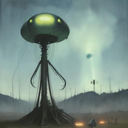 Watercolor Martian Invasion Inspired by Stålenhag