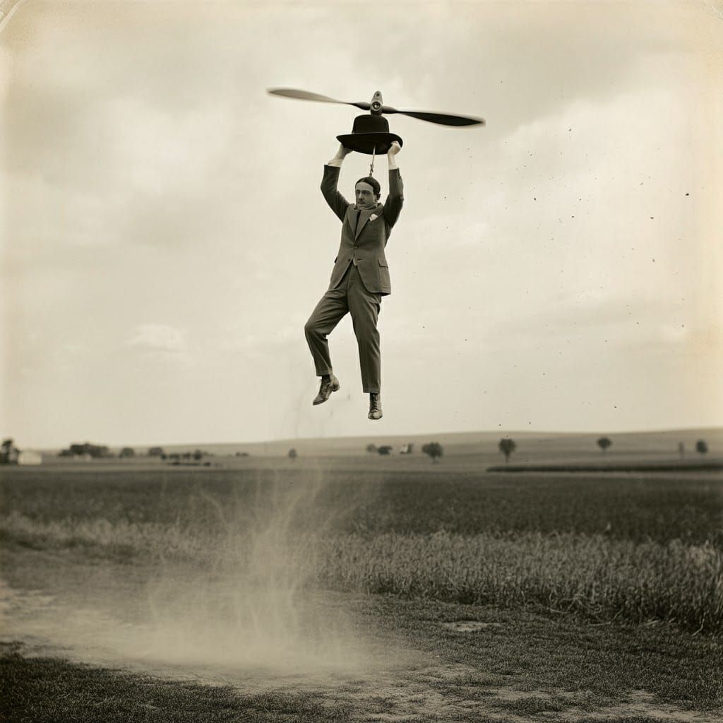 Man Versus Whirlyspire Hat: A 1930s Photo