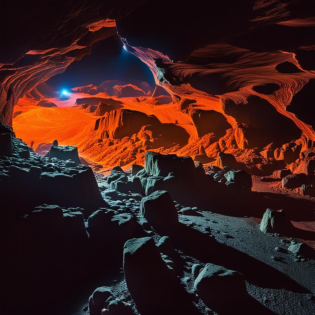 Cave Illuminated by Fluorescent Orange Lighting