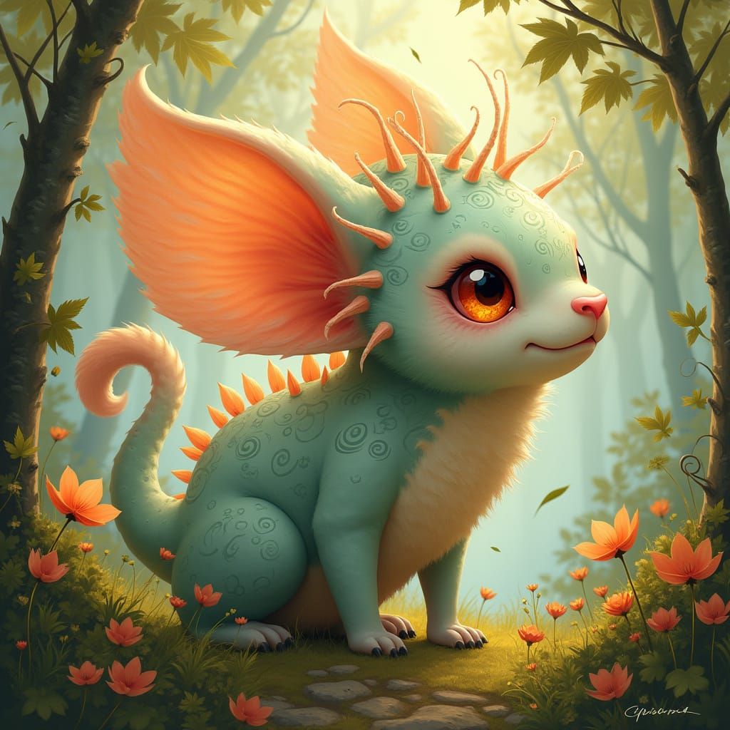 Dreamlike Wabooty Creature in Vibrant, Ethereal Landscape
