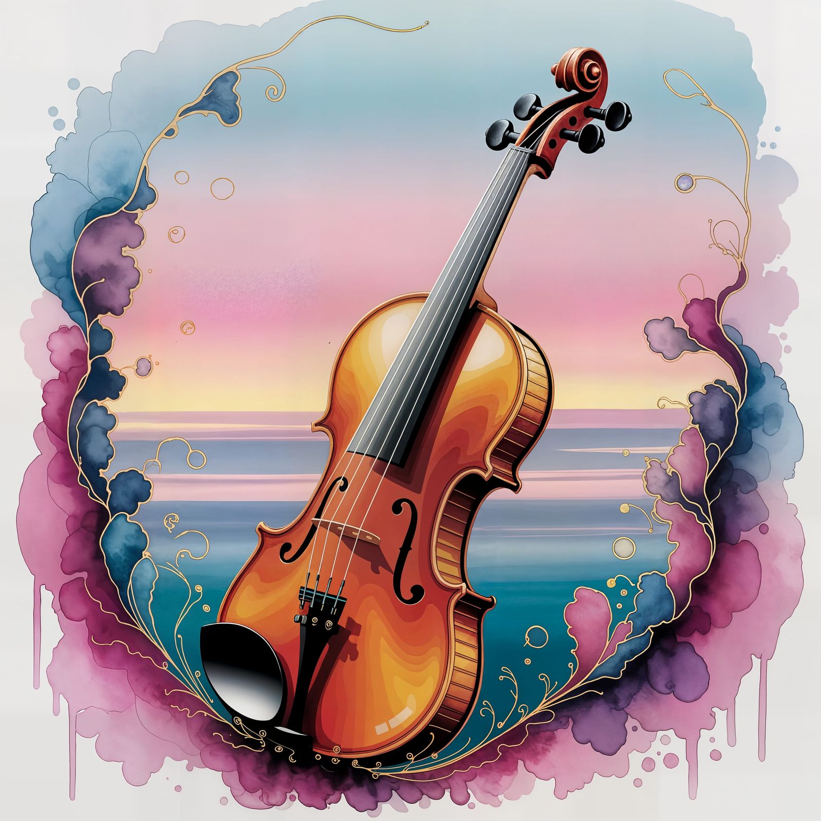 Abstract Expressionist Violin in Bold Alcohol Ink