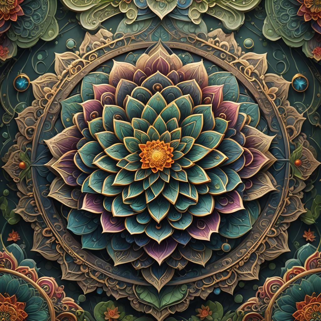 Intricate Lotus Flower Mandala in Detailed Matte Painting