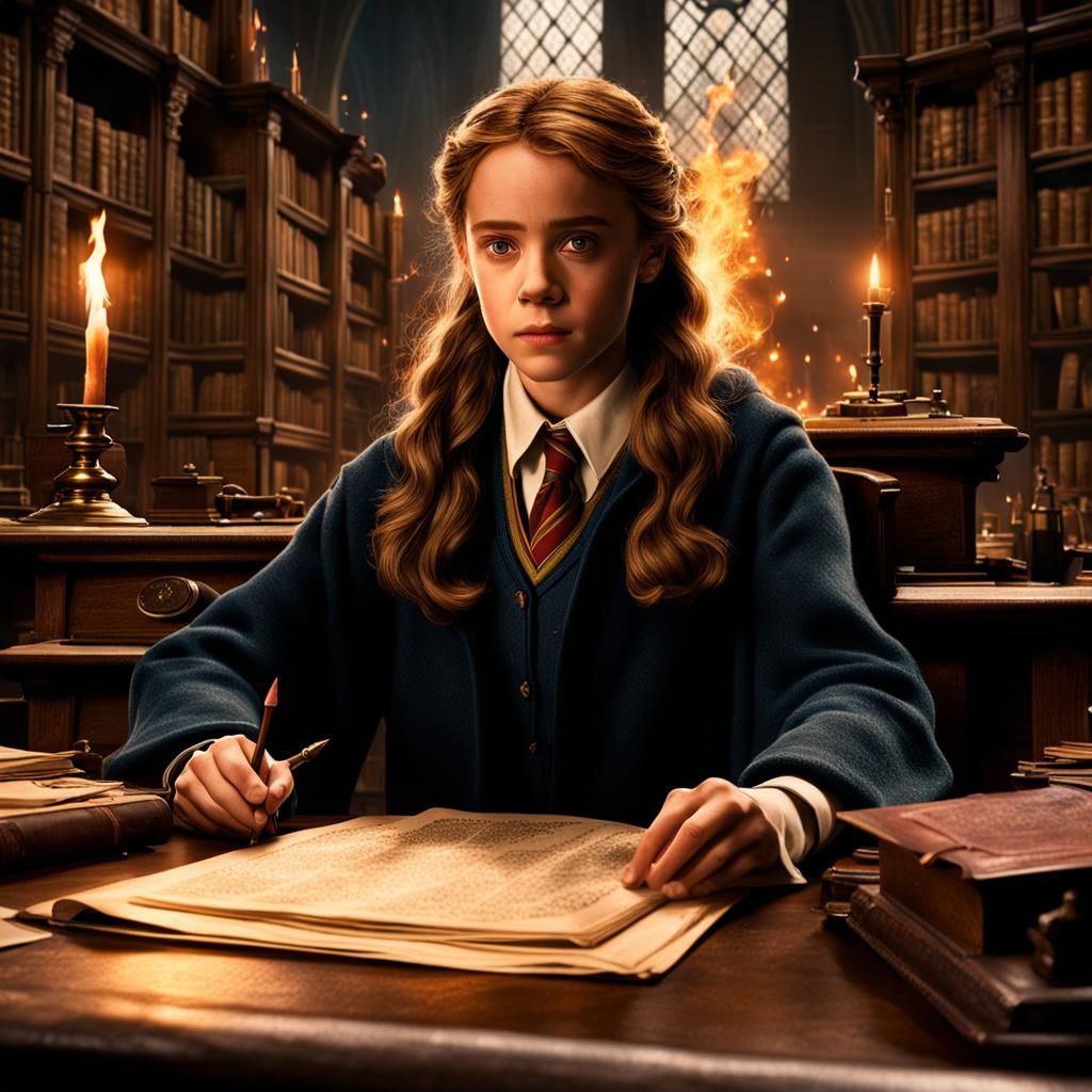 Hermione Granger Studying at Hogwarts, Detailed Matte Painti...