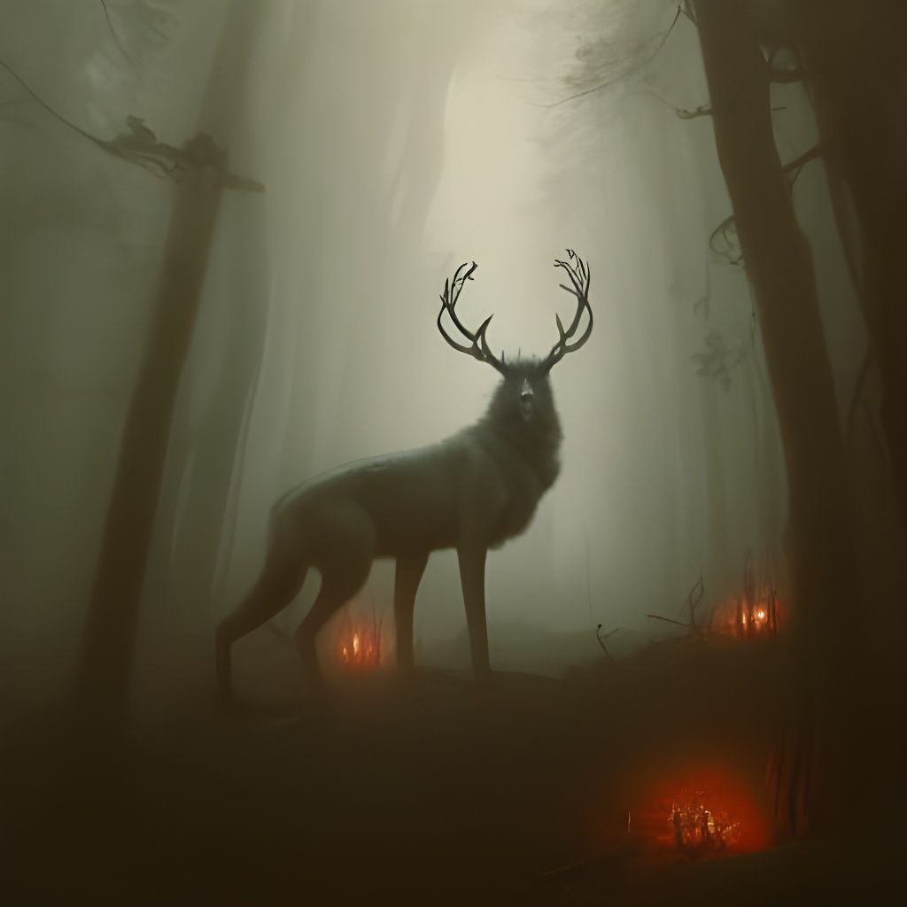 Antlered Wolf in Sinister Art Deco Forest